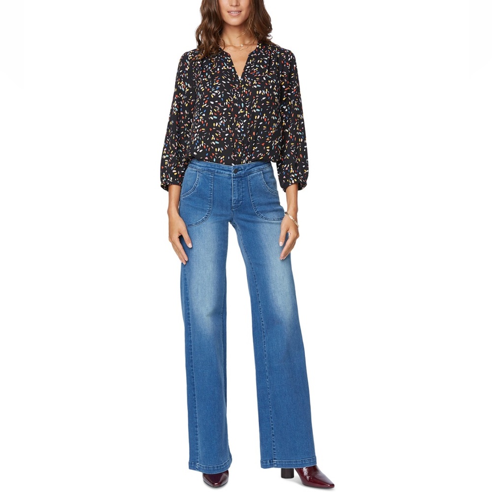 NWT💙 NYDJ Teresa Wide-Leg Full-Length Faded Blue Denim Jeans Utility Pockets 14W